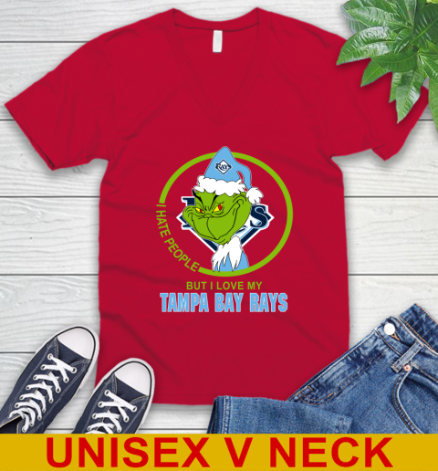 Tampa Bay Rays MLB Christmas Grinch I Hate People But I Love My Favorite Baseball Team V-Neck T-Shirt 7
