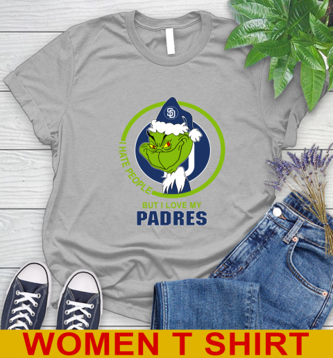San Diego Padres MLB Christmas Grinch I Hate People But I Love My Favorite Baseball Team Women's T-Shirt 5