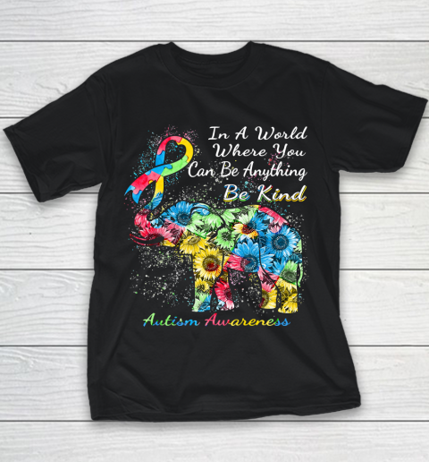 Autism Awareness Sunflower Elephant Be Kind Youth T-Shirt