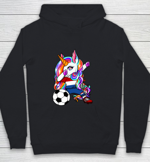 Dabbing Unicorn Netherlands Soccer Fans Jersey Flag Football Youth Hoodie