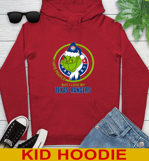 Texas Rangers MLB Christmas Grinch I Hate People But I Love My Favorite Baseball Team Youth Hoodie 11