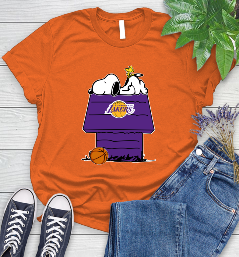 Los Angeles Lakers NBA Basketball Snoopy Woodstock The Peanuts Movie Women's T-Shirt 4