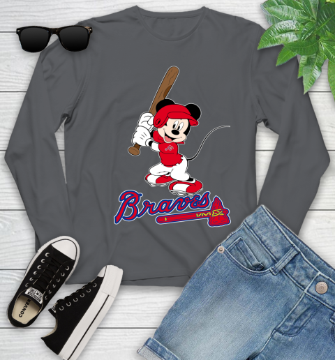MLB Baseball Atlanta Braves Cheerful Mickey Mouse Shirt Youth Long Sleeve 8