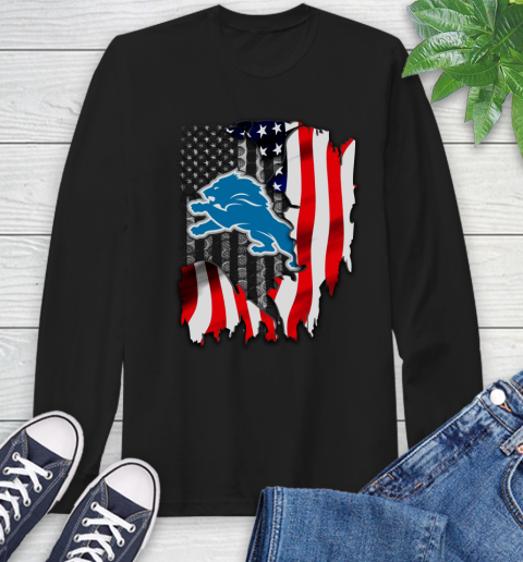 Detroit Lions NFL Football American Flag Long Sleeve T-Shirt