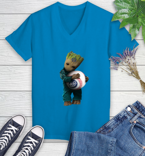 MLB Groot Guardians Of The Galaxy Baseball Sports San Diego Padres Women's V-Neck T-Shirt 7