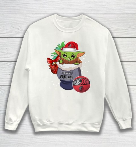 Portland Trail Blazers Christmas Baby Yoda Star Wars Funny Happy NBA Sweatshirt 2