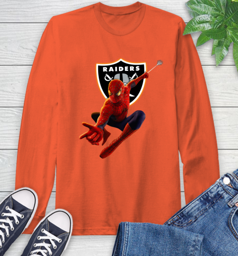 NFL Spider Man Avengers Endgame Football Oakland Raiders Long Sleeve T-Shirt 5