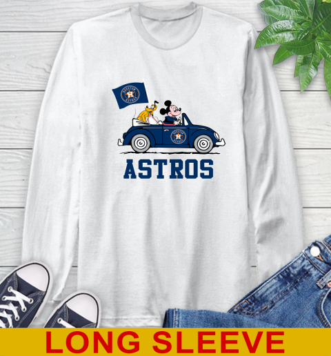 MLB Baseball Houston Astros Pluto Mickey Driving Disney Shirt Long Sleeve T-Shirt
