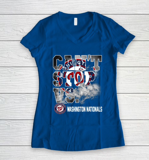 MLB Washington Nationals Baseball Can't Stop Vs Nationals Women's V-Neck T-Shirt 7