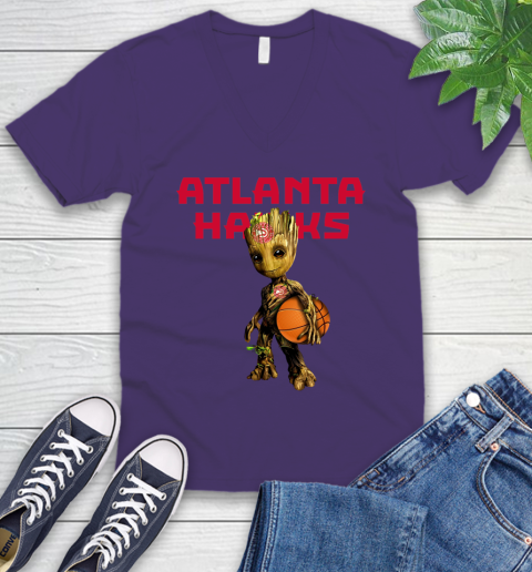 Atlanta Hawks NBA Basketball Groot Marvel Guardians Of The Galaxy V-Neck T-Shirt 10