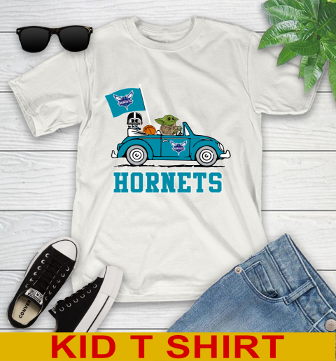 NBA Basketball Charlotte Hornets Darth Vader Baby Yoda Driving Star Wars Shirt Youth T-Shirt