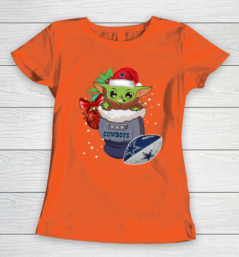 Dallas Cowboys Christmas Baby Yoda Star Wars Funny Happy NFL Women's T-Shirt 5