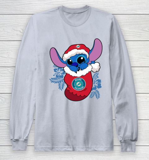 Miami Dolphins Christmas Stitch In The Sock Funny Disney NFL Long Sleeve T-Shirt 6