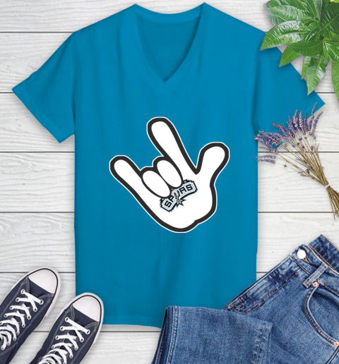 San Antonio Spurs NBA Basketball Mickey Rock Hand Disney Women's V-Neck T-Shirt 7