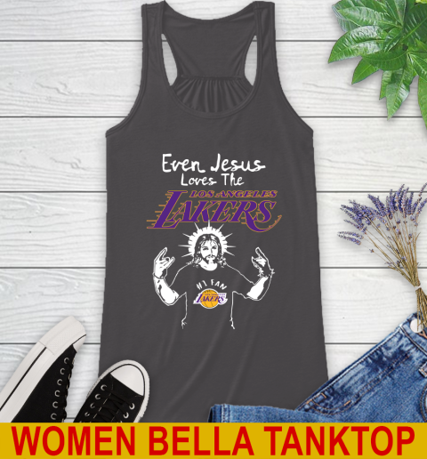 Los Angeles Lakers NBA Basketball Even Jesus Loves The Lakers Shirt Racerback Tank - Image 11