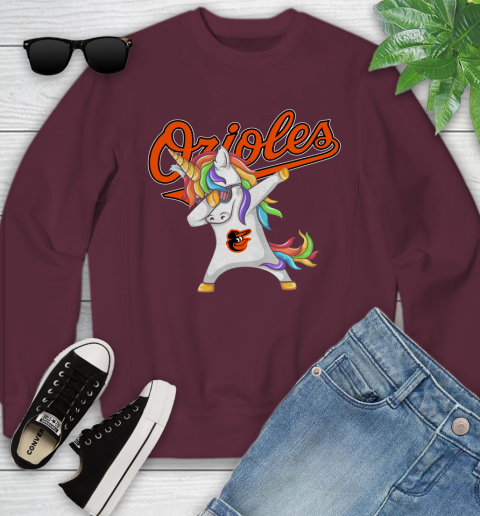 Baltimore Orioles MLB Baseball Funny Unicorn Dabbing Sports Youth Sweatshirt 5