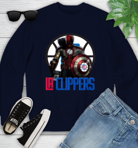 LA Clippers NBA Basketball Captain America Thor Spider Man Hawkeye Avengers Youth Sweatshirt 3