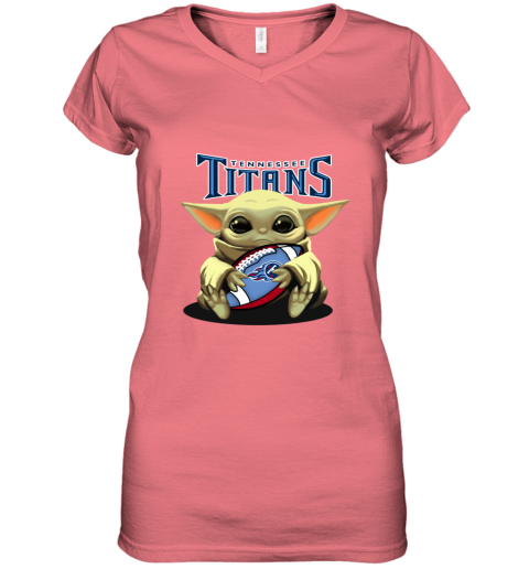 Baby Yoda Loves The Tennessee Titans vdoi baby yoda loves the tennessee titans women v neck t shirt 39 front coral