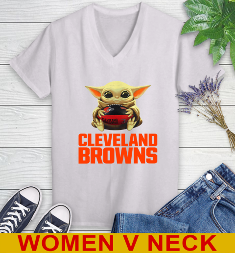 NFL Football Cleveland Browns Baby Yoda Star Wars Shirt Women's V-Neck T-Shirt