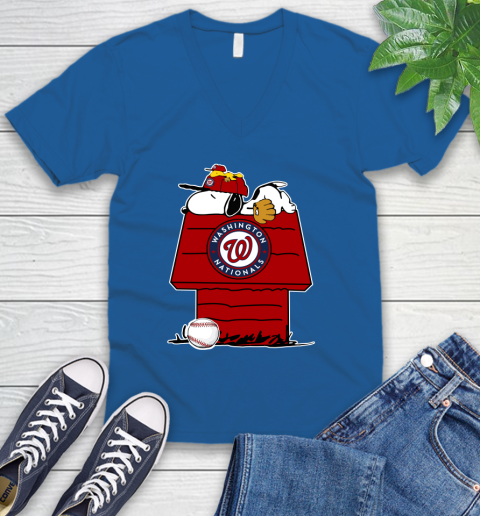 MLB Washington Nationals Snoopy Woodstock The Peanuts Movie Baseball T Shirt_000 V-Neck T-Shirt 6