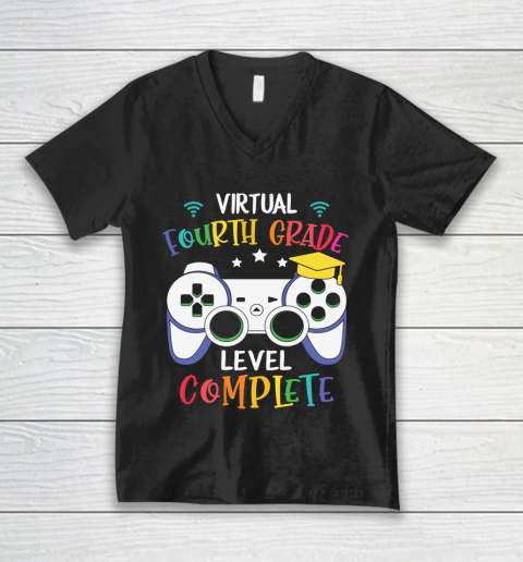 Back To School Shirt Virtual Fourth Grade level complete V-Neck T-Shirt