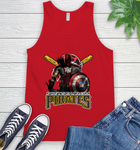 MLB Captain America Thor Spider Man Hawkeye Avengers Endgame Baseball Pittsburgh Pirates Tank Top 6