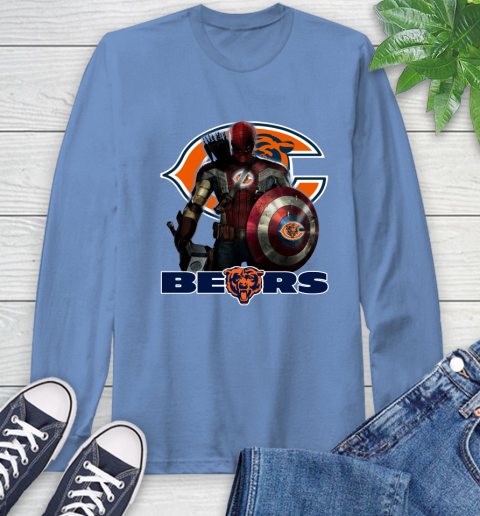 NFL Captain America Thor Spider Man Hawkeye Avengers Endgame Football Chicago Bears Long Sleeve T-Shirt 11