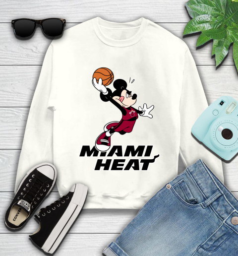 NBA Basketball Miami Heat Cheerful Mickey Mouse Shirt Youth Sweatshirt 2