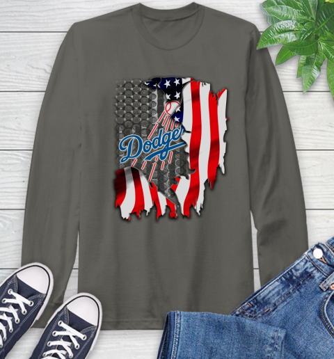 Los Angeles Dodgers MLB Baseball American Flag Long Sleeve T-Shirt 9