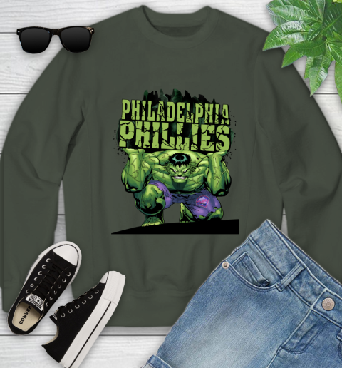 Philadelphia Phillies MLB Baseball Incredible Hulk Marvel Avengers Sports Youth Sweatshirt 11 Philadelphia Phillies MLB Baseball Incredible Hulk Marvel Avengers Sports Youth Sweatshirt - Image 11