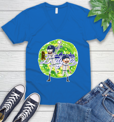 MLB Los Angeles Dodgers Rick And Morty Commissioner's Trophy Baseball Sports V-Neck T-Shirt 6