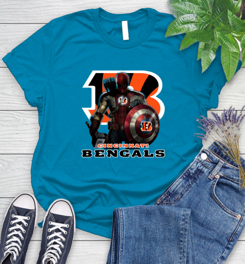 NFL Captain America Thor Spider Man Hawkeye Avengers Endgame Football Cincinnati Bengals Women's T-Shirt 7