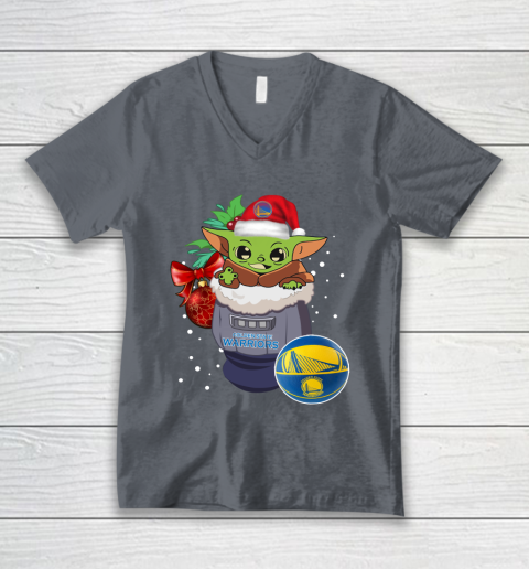 Golden State Warriors Christmas Baby Yoda Star Wars Funny Happy NBA V-Neck T-Shirt 5