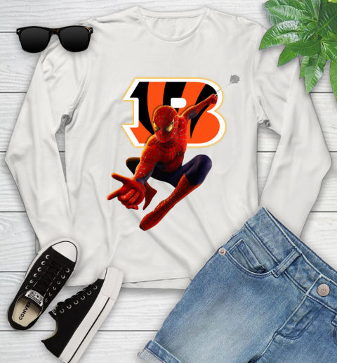 NFL Spider Man Avengers Endgame Football Cincinnati Bengals Youth Long Sleeve - Image 13