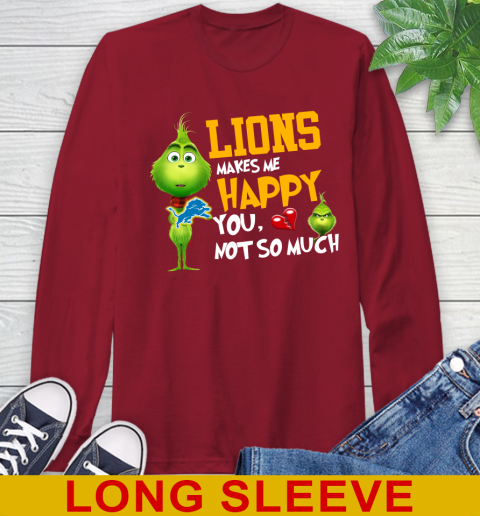 NFL Detroit Lions Makes Me Happy You Not So Much Grinch Football Sports Long Sleeve T-Shirt 9