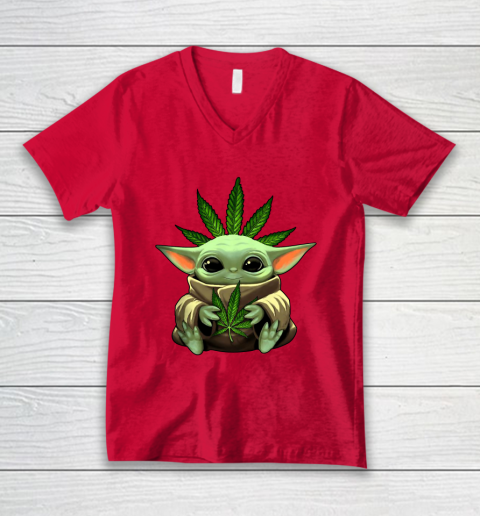 Baby Yoda Hug Marijuana Canabis V-Neck T-Shirt 7