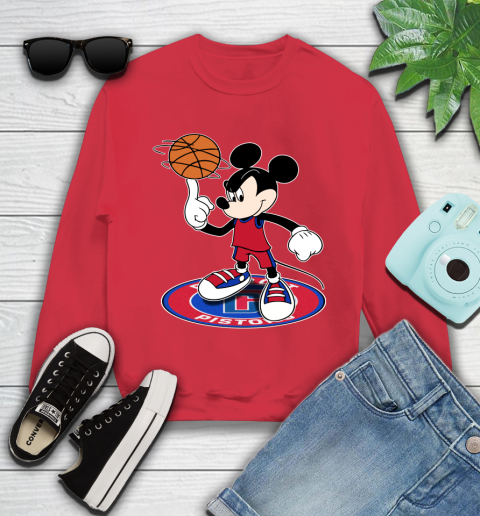 NBA Basketball Detroit Pistons Cheerful Mickey Disney Shirt Youth Sweatshirt - Image 9