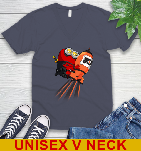 NHL Hockey Philadelphia Flyers Deadpool Minion Marvel Shirt V-Neck T-Shirt 7