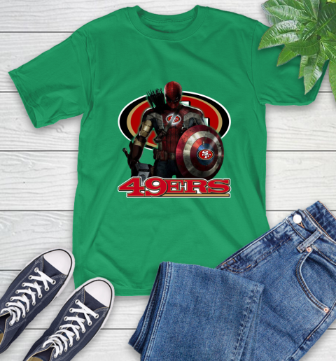 NFL Captain America Thor Spider Man Hawkeye Avengers Endgame Football San Francisco 49ers T-Shirt 7