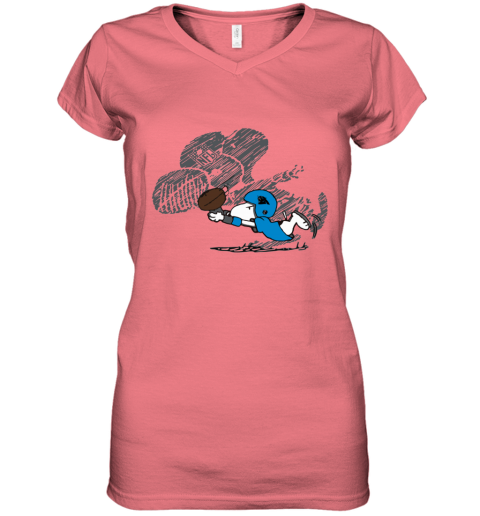 spsh carolina panthers snoopy plays the football game women v neck t shirt 39 front coral
