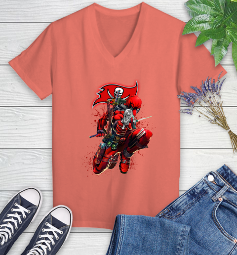 NFL Deadpool Marvel Comics Sports Football Tampa Bay Buccaneers Women's V-Neck T-Shirt 6