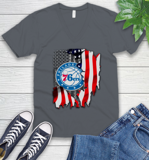 Philadelphia 76ers NBA Basketball American Flag V-Neck T-Shirt 4