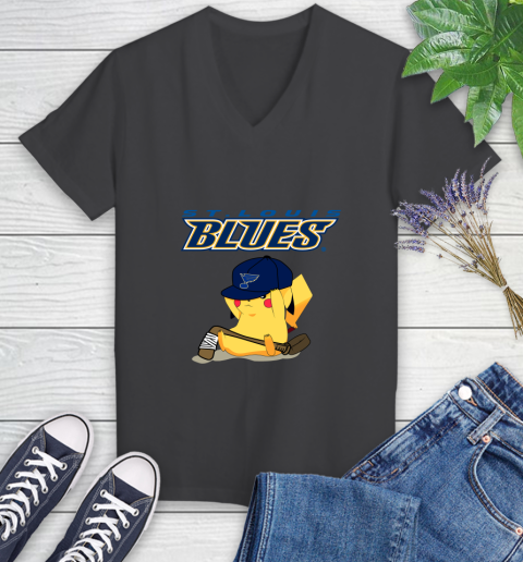 NHL Pikachu Hockey Sports St.Louis Blues Women's V-Neck T-Shirt 8