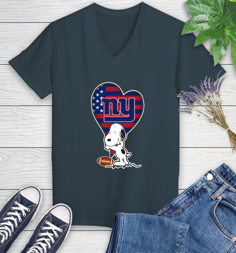 New York Giants NFL Football The Peanuts Movie Adorable Snoopy Women's V-Neck T-Shirt 8