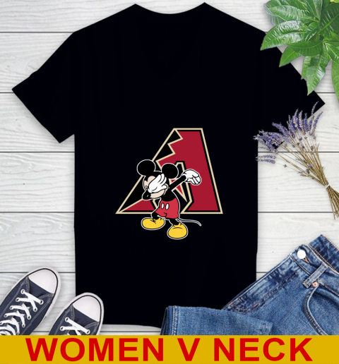 Arizona Diamondbacks MLB Baseball Dabbing Mickey Disney Sports Women's V-Neck T-Shirt 2