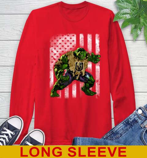 Vegas Golden Knights Hulk Marvel Avengers NHL Hockey American Flag Long Sleeve T-Shirt 12