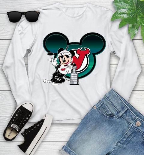 NHL New Jersey Devils Stanley Cup Mickey Mouse Disney Hockey T Shirt Youth Long Sleeve