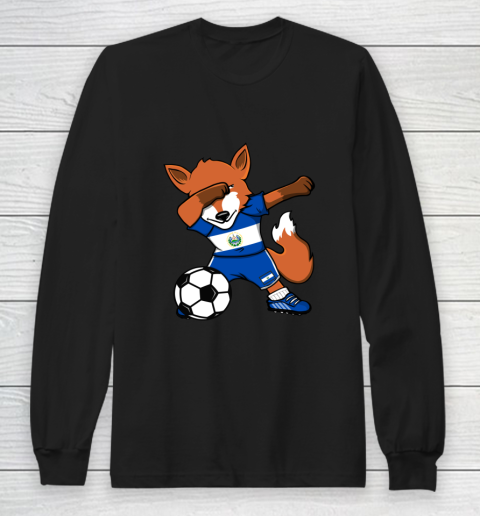 Dabbing Fox El Salvador Soccer Fans Jersey Football Lover Long Sleeve T-Shirt