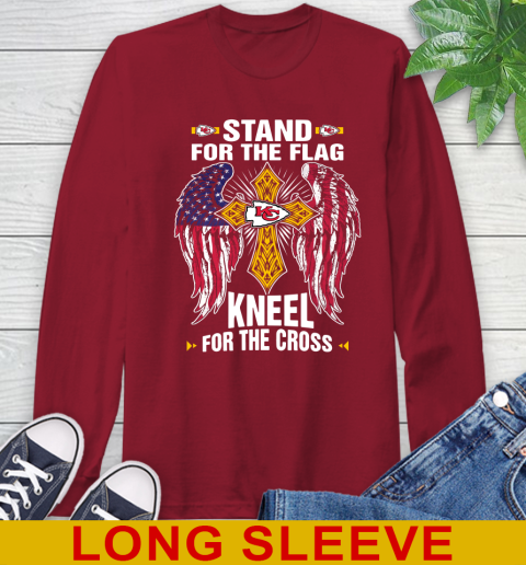 NFL Football Kansas City Chiefs Stand For Flag Kneel For The Cross Shirt Long Sleeve T-Shirt 9
