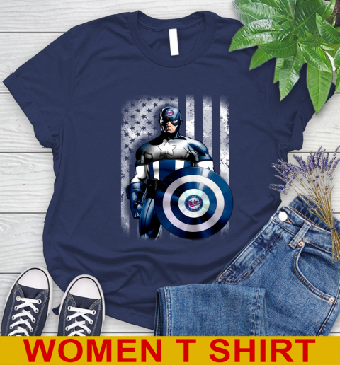 Minnesota Twins MLB Baseball Captain America Marvel Avengers American Flag Shirt Women's T-Shirt 12